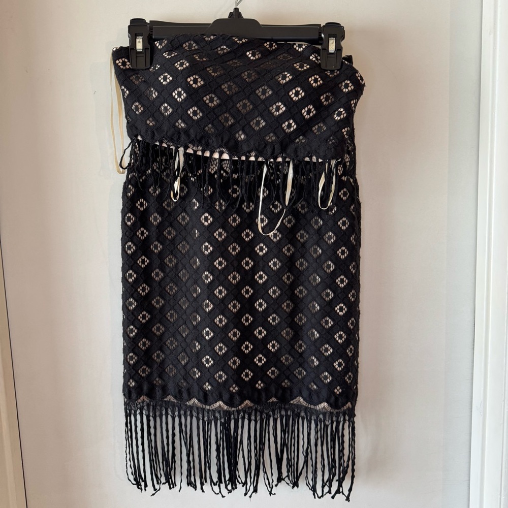 Madison James Black and Nude Fringe Midi Skirt Set